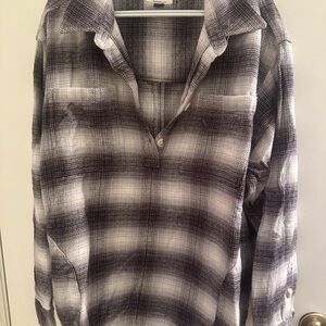 American Eagle Outfitters Black and White Plaid Button-Down Shirt